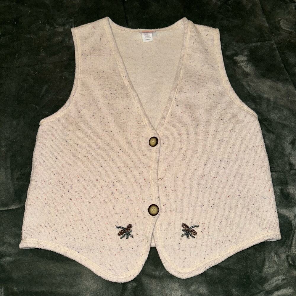 Vintage Invisible Ink Sweater Vest‎ Large Cream/Beige Embroidered Fall Festive